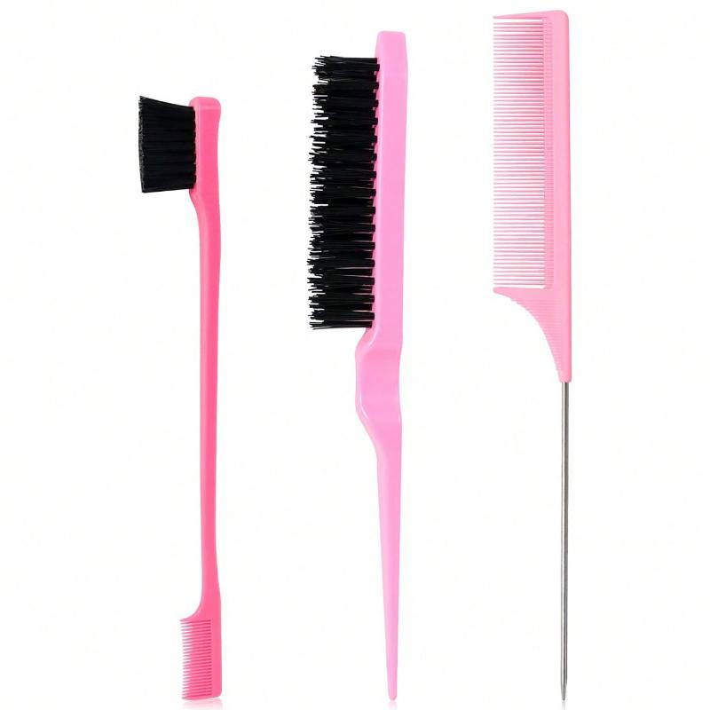 3pcs/set Hairdressing Tools Including Teasing Brush, Dip Dye Brush, Pointed Tail Comb, Eyebrow Brush, Great For Diy Hairstyles