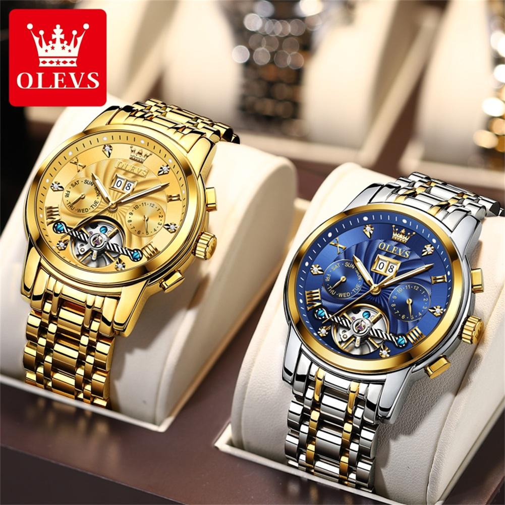 OLEVS 9910 Watch For Men Luxury Waterproof Mechanical Man Watch Stainless Steel Hollow Skeleton Calendar Automatic Hand Clock
