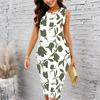 Women Plus Size Crew Neck Sleeveless Midi Dress Vintage Boho Patchwork Floral Print Bodycon Dress