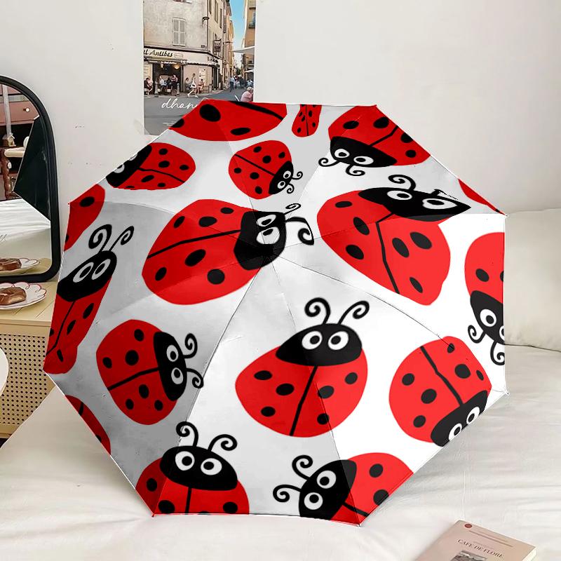 Ladybug Pattern Design Umbrella 8-Frame for Travel, Camping, Casual Lightweight Portable Umbrella, Essential for Every Family Holidays Gift