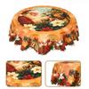 Christmas Round Tablecloth 60 Inch Wrinkle-Free Santa Claus Table Cover Retro Tablecloth Winter Decoration for Home Dining Table