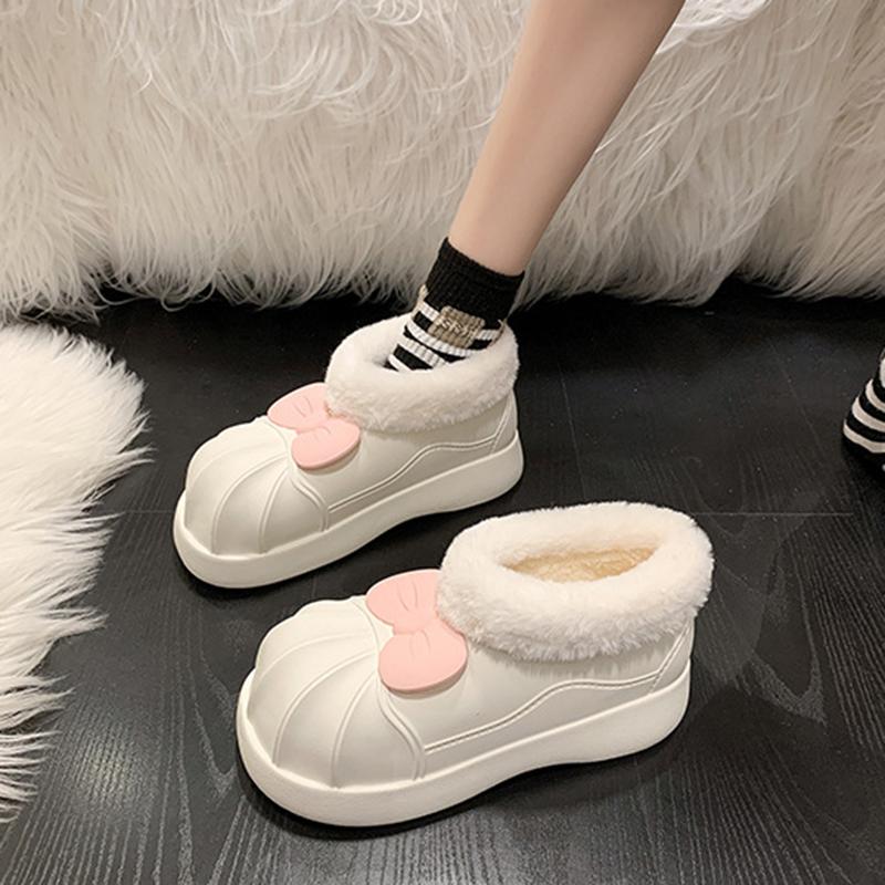 Autumn And Winter Women's Waterproof Rain Boots With Cotton To Keep Warm And Cute Cartoon Bow Ultra-light Waterproof Rain Boots