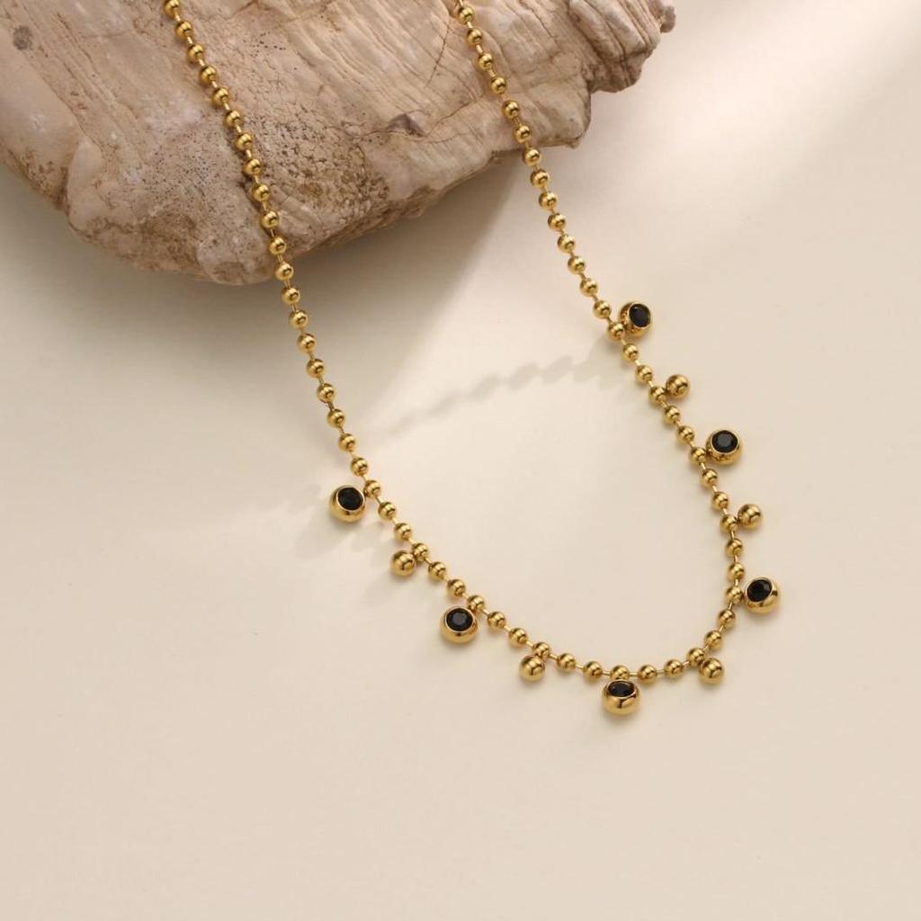 Exquisite European & American 18K Gold-Plated Titanium Steel Necklace with Colorful Glass Beads