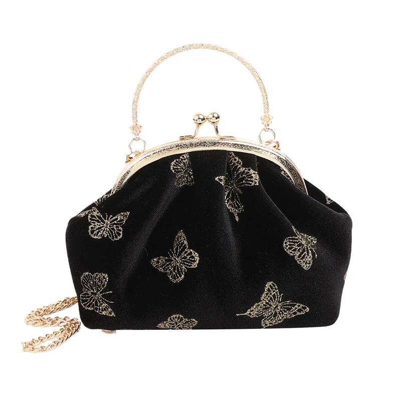 Luxury Velvet Evening Clutch Bag Women Bride Wedding Clutch Chain Vintage Shoulder Crossbody Bags Party Handbag Daily Use Purse