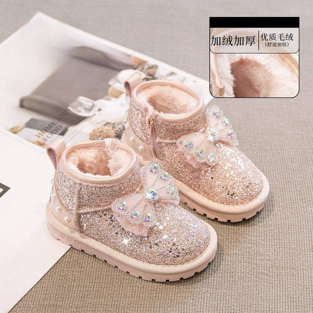 Girls Snow Boots Winter 2025 New Children's Cotton Boots Little Girl Fashion Sequined Short Boots Piled Thickened Cotton Shoes