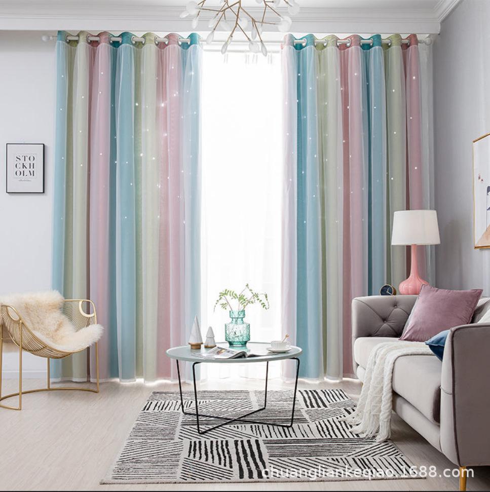 Morandi'S Gradual Change Of Stripes, Double-Layer Integrated Blackout Gauze Curtain Finished Product