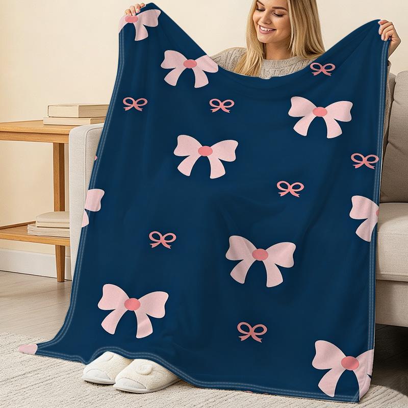 Year-Round Extra Thick Warm Flannel Blanket | Cute Bow Design, Soft Skin-Friendly for Home, Guest Room, Valentine's Gift