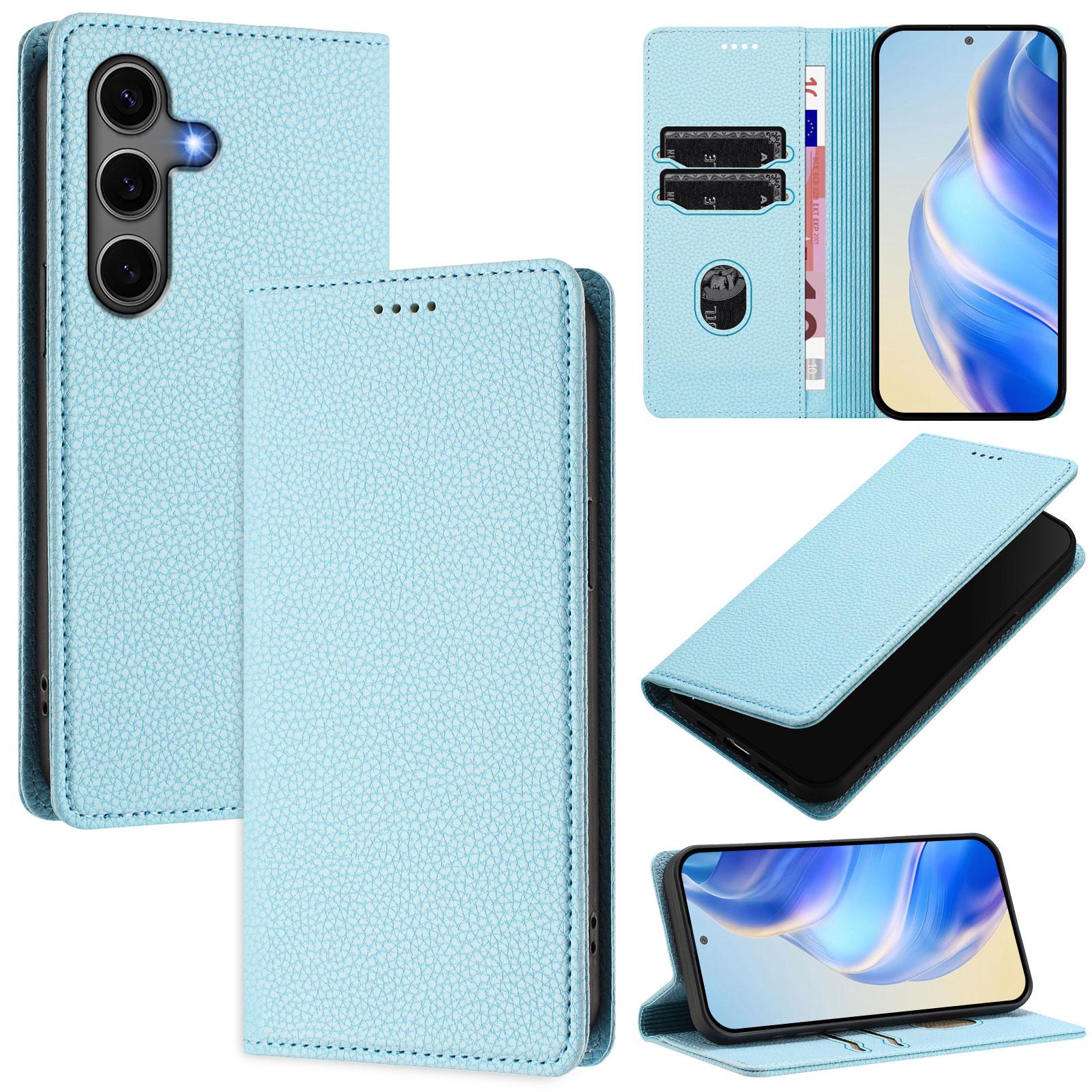

For Samsung Galaxy S24+/Galaxy S25+ Wallet Case RFID Blocking Litchi Texture Leather Mobile Cover Baby Blue
