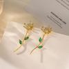 Korean Zircon Flower Tassel Stud Earrings, Gold-Plated with Diamond Inlay
