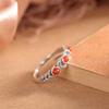 Adjustable Open Ring With Red Agate Wheat Motif Minimalist Vintage Boho Jewelry Women Men