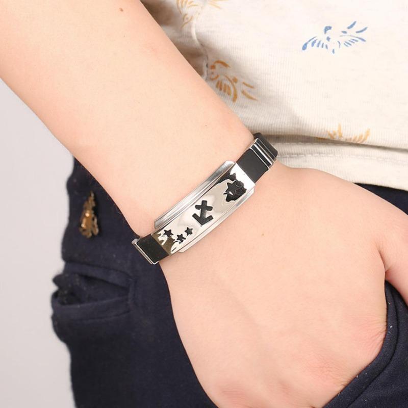 Herren-Horoskop-Armband aus Edelstahl mit Silikon-Armband und Verschluss