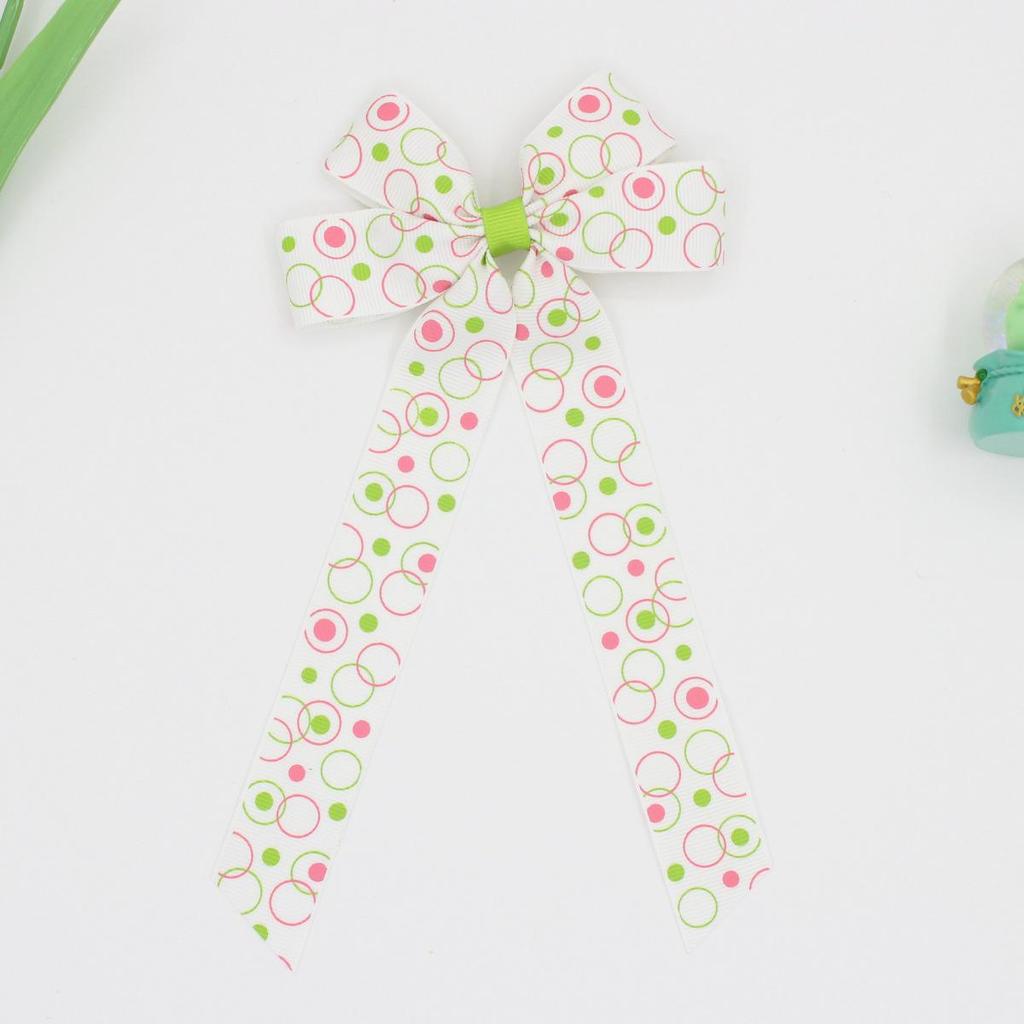 Printed Ribbed Band Long Ribbon Bow Hair Clip - Hot Selling Hair Accessory