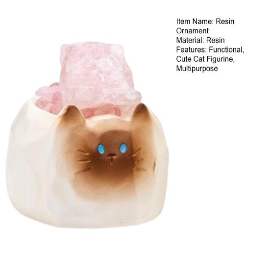 Mini Cat Ornament with Crystal Desktop Resin Cat Figurine Aroma Diffuser Stone Aromatherapy Fragrant Oil Diffuser for Home Office Meditation Room