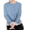 Red lace splicing sweater women's autumn and winter design waist knitted cardigan small short top