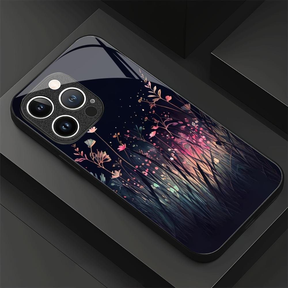 Night Sky Flowers For iPhone 12 13 14 15 16 17 Plus Pro Max Anti-Drop Smooth Touch Protective Shockproof Cellphone Cover
