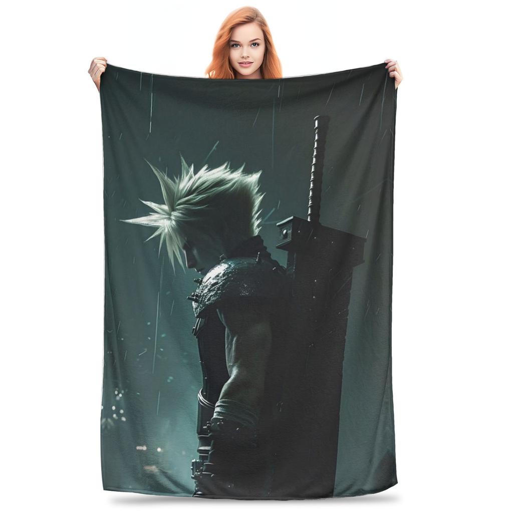Flannel Throw Blanket Cloud Strife Final Fantasy 7 Games FF7 Warm Plush Blankets Soft Bedspread for Bed Living room Picnic Sofa