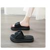 Women's Ruched Platform Slide Sandals Thick Sole Non-Slip Casual Slippers for Summer & Beach