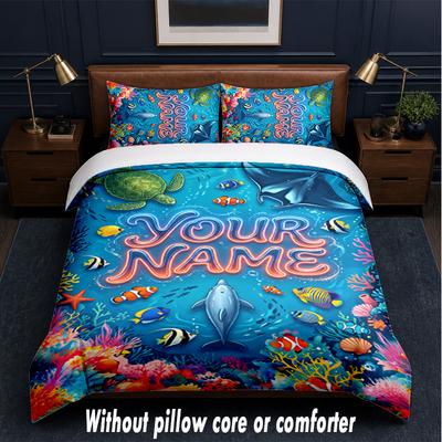 Mermaid Underwater Theme Custom Text Or Name 3Pcs Bedding Set,1 Flat Sheet & 2 Pillowcases Personalized Home Bedding