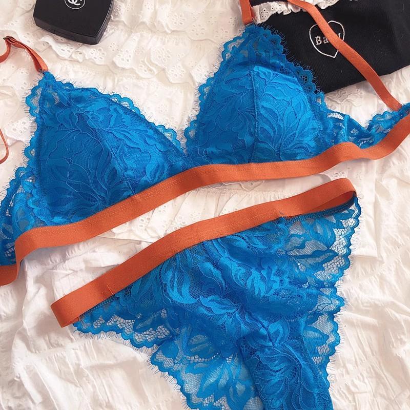 French underwear thin contrasting color triangle cup no steel ring bra big chest small sexy lace bra cover
