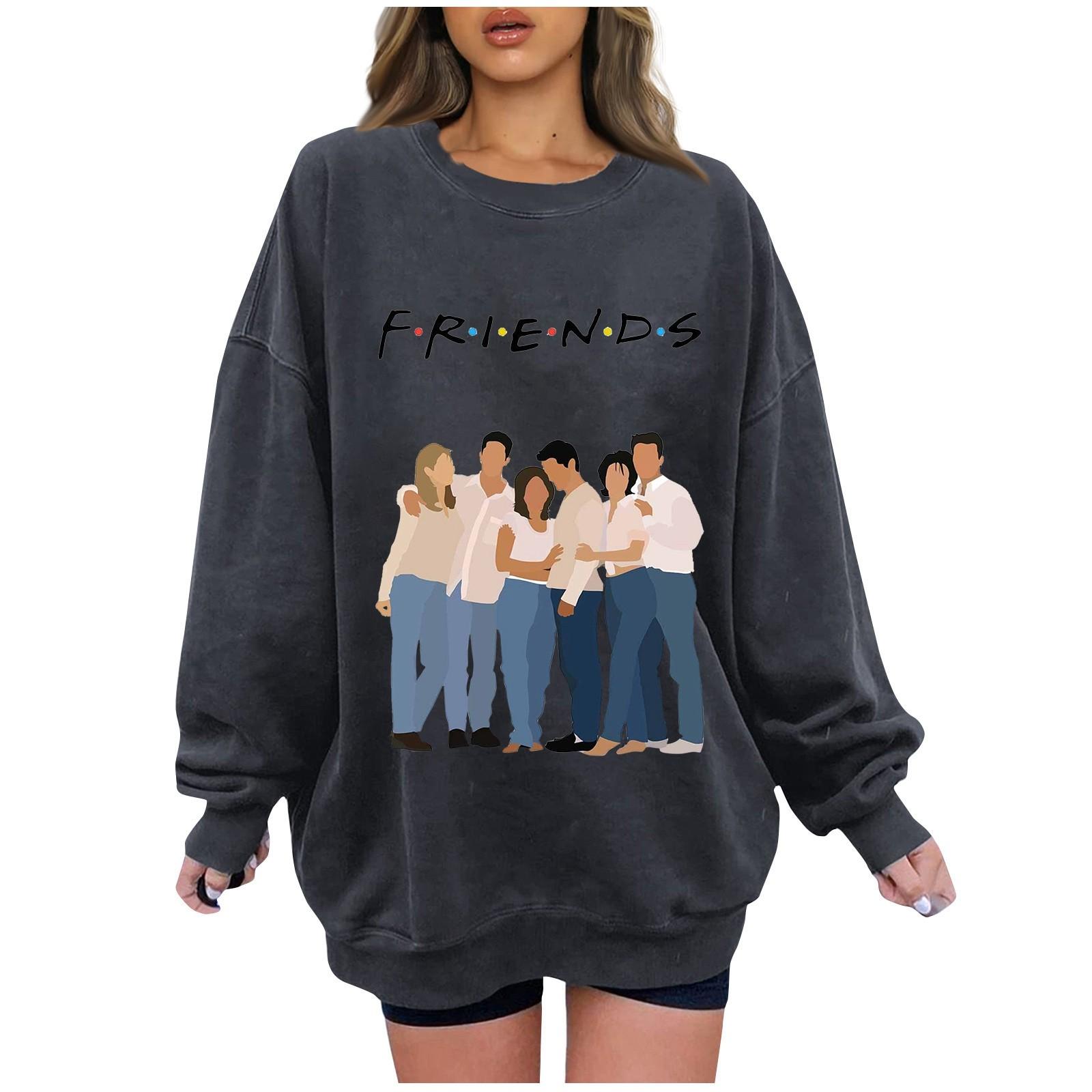 

Women s Fashion Casual Long Sleeve Letter Printed Loose Round Neck Pullover Shirt S тёмно-синий