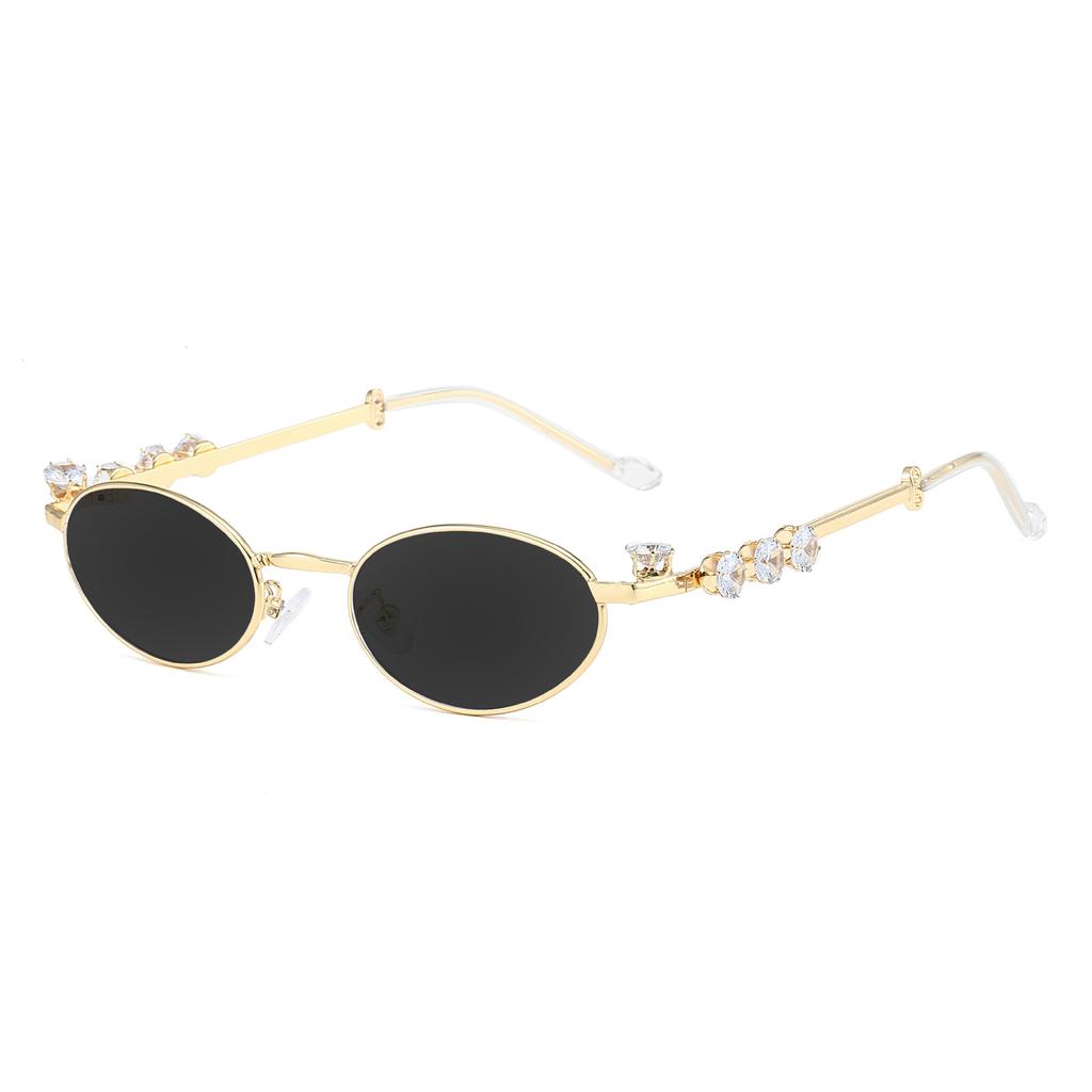 Diamond-encrusted oval metal glasses European and American pearl small frame glasses frame feeling plain plain glasses plain sunglasses