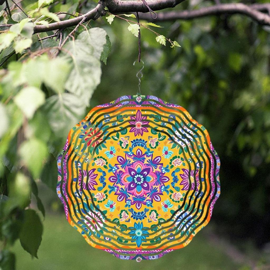 10 Zoll Metall Mandala Windspiel Outdoor Gartendekor Mehrfarbig Floral Hängekunst für Terrasse Balkon Hof Keine Batterie erforderlich
