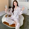 Women's Luxury Cartoon Cat Ice Silk Pajama Set - Spring/Autumn Lightweight Plus Size Homewear