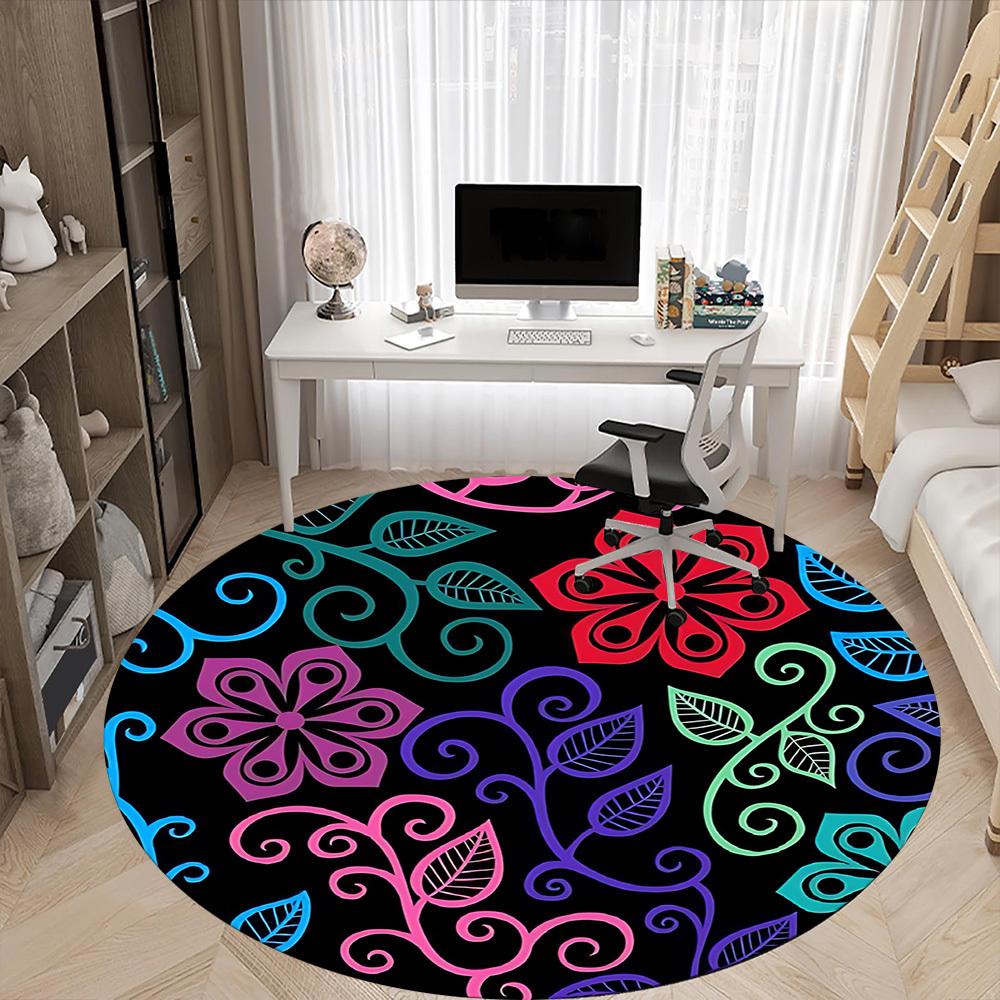 1PC Floral Pattern Chair Carpet for Office Non-Slip, Lightweight, Machine Washable Rug for Office, Sleeping, Room - Holiday Decoryy251009071