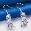 925 Sterling Silver Cute Cat Zirconia Earrings for Women, Fashion Jewelry Gifts, Wedding Accessories