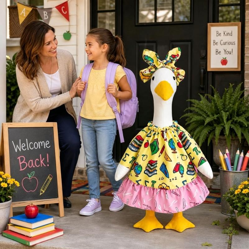 Porch Statue Costume Set for School Season Display with Polyester Fabric Outfit for Entryway Yard Garden and Front Door Accent Use
