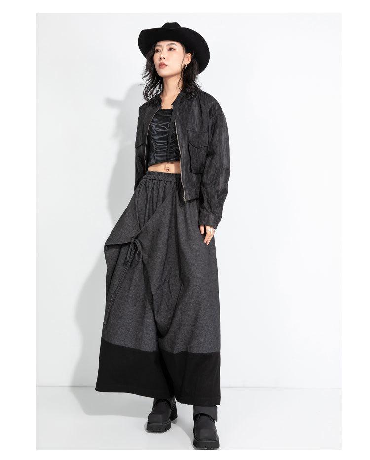 2025 Women's High-Waist Elastic Spliced Skirt Pants - Slimming Niche Design, Mid-Length, Nine-Point for Autumn/Winter Collection