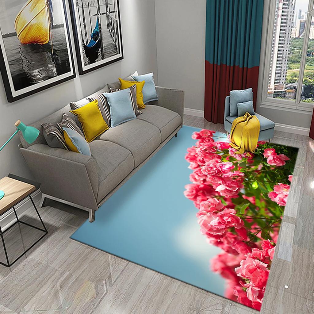 Tapete de Flores Amarelas Lindo Tapete Floral em Flor Tapetes de Área Retangulares para Mulheres Tapete de Yoga para Adultos Sala de Estar Tapete de Chão Decorativo