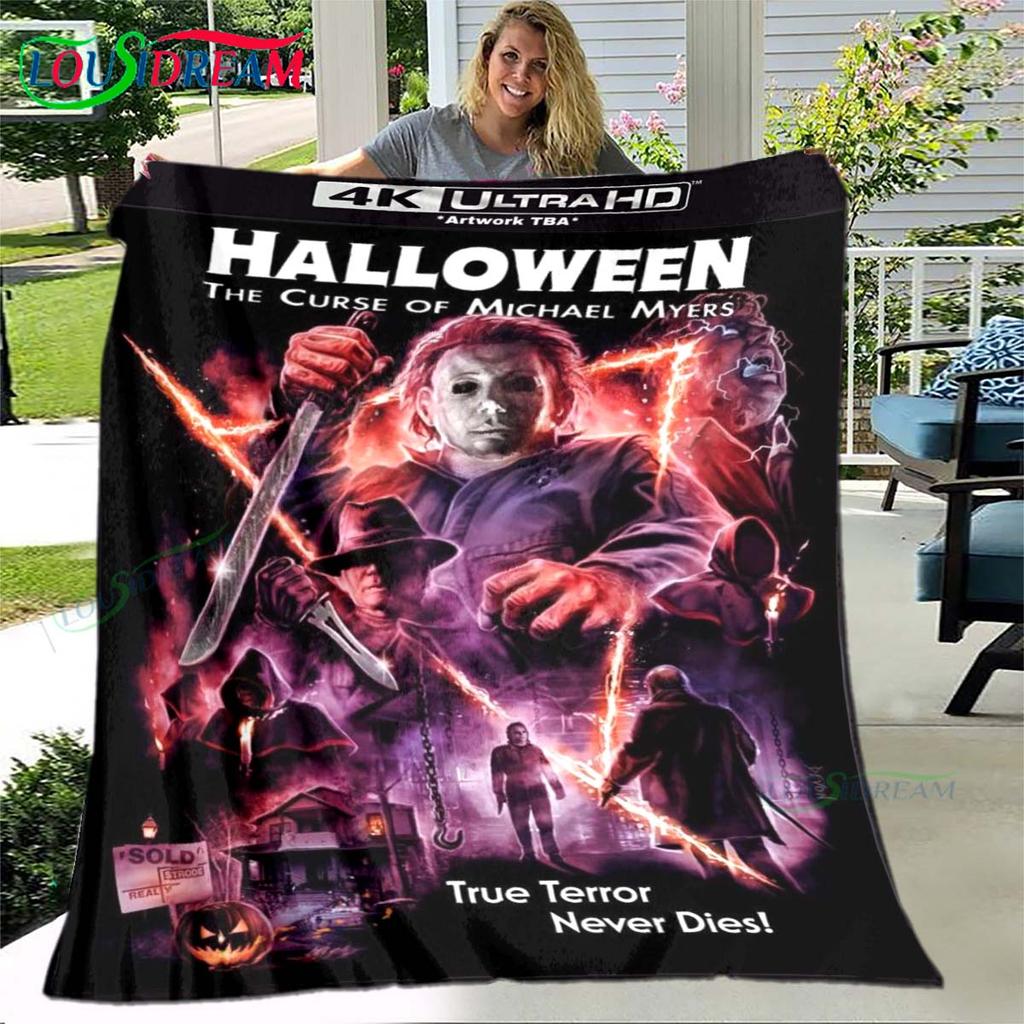 Horror Movies Halloween Michael Myers Pattern Blanket Flannel Thin Blanket Portable Home Travel Office Lunch Break Blanket Gift