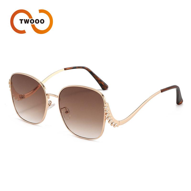 Two circles, personalized metal with diamonds, curved legs, sunglasses, women's European and American festival parties wear sunglasses T