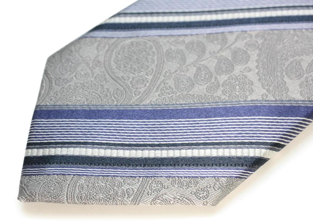 [SIMON CARTER] Simon Carter Paisley Stripe Silk Tie (Gray Silver)