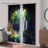 2pcs 2D flat printing Party Window Curtains Waterfall cave nature picture art 100% Polyester Without Electricity Spring Party &