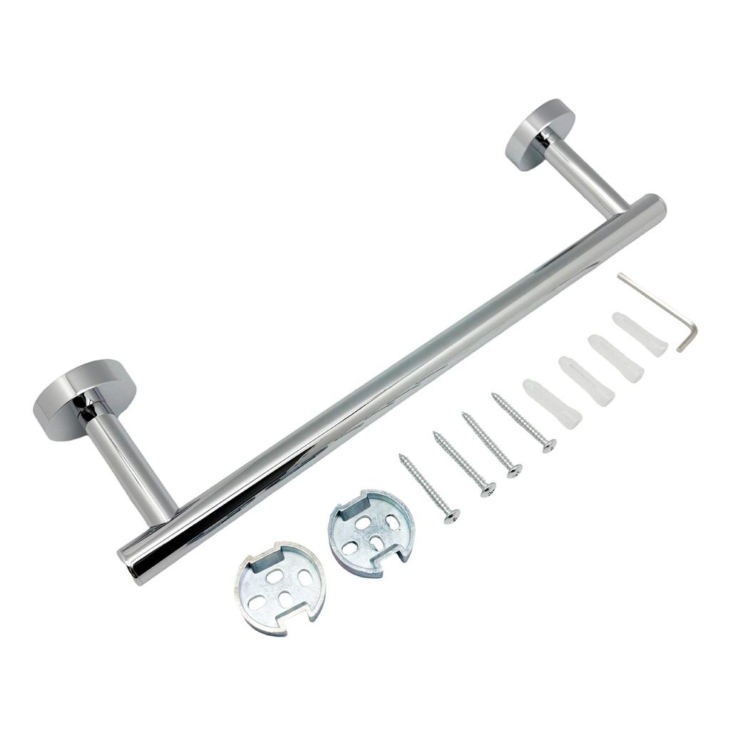 Metalique 56053-CR Chrome Bathroom Accessory Durable Zinc Alloy Square Base Long Stainless Steel Rack Wall-mounted Towel Bar