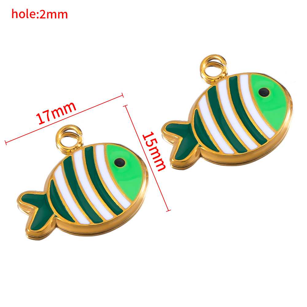 2pcs Stainless Steel Cute Enamel Stripe Fish Color Fish Tail Charms Animal Pendant Base for DIY Earring Necklace Jewelry Making