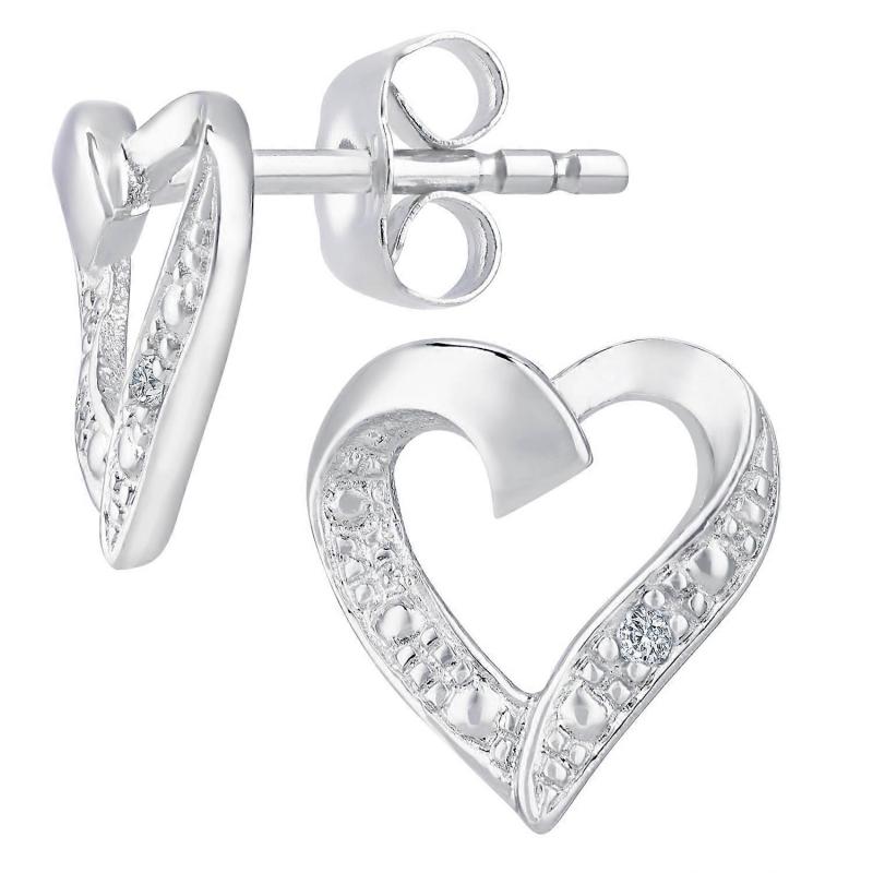 Full Diamond Heart-Shaped Stud Earrings