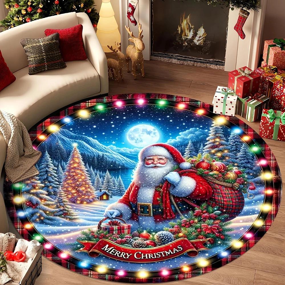 Christmas Round Rug  Decorate Your Home with Magical Christmas Tree and Santa Claus Designs  Bedroom Rug  New Year's Home Decor