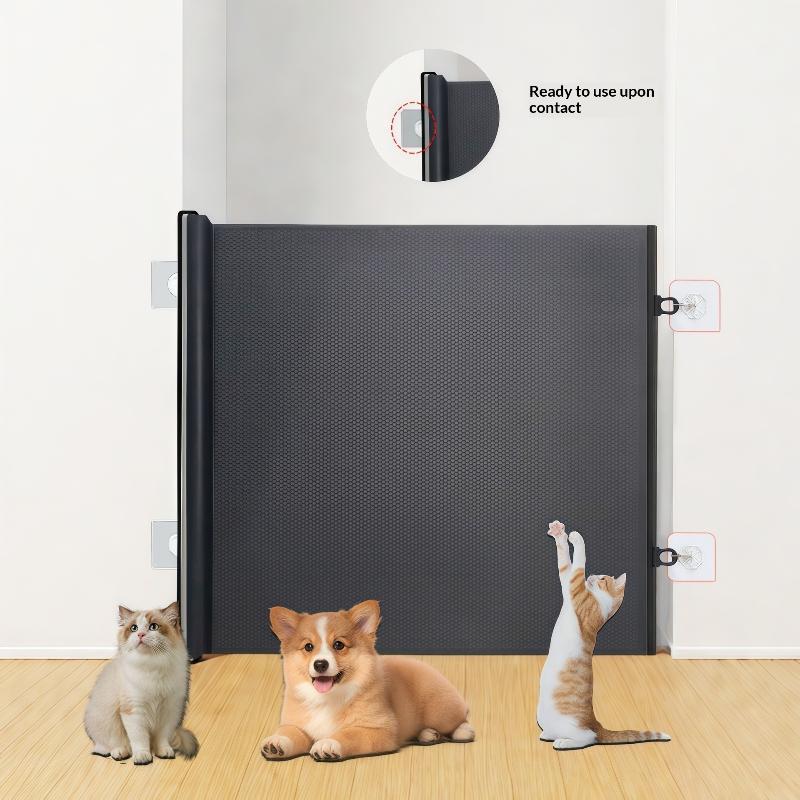 Retractable Pet Gate Screen Door-Stair Gates For Dog Cat Portable Dog Gates With Reinforced Strip Design To Prevent Crawling