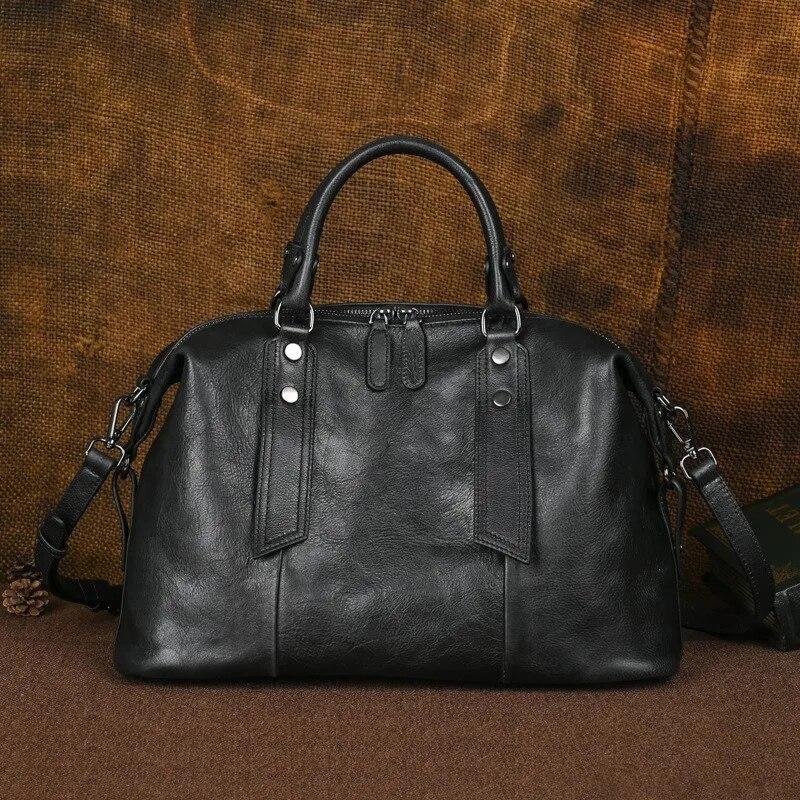 Johnature Vintage-Handtasche aus echtem Leder, große Kapazität, lässige Tragetasche, einfarbig, vielseitige Umhängetasche für Damen