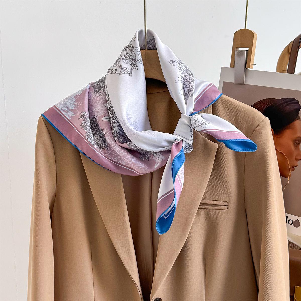 

1 шт. Квадратный шарф Женский двухсторонний шарф с цветочным принтом Роскошный шарф из искусственного шелка Банданы Фуляр Повязки на голову Накидки