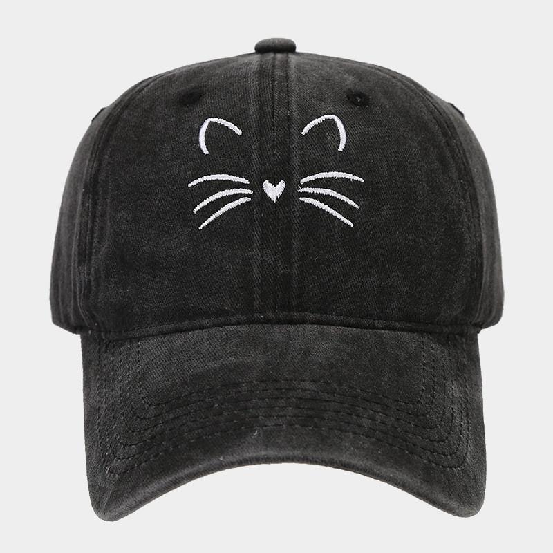 Cat Embroidered Baseball Hat With Adjustable Strap For Casual Outdoor Summer Wear