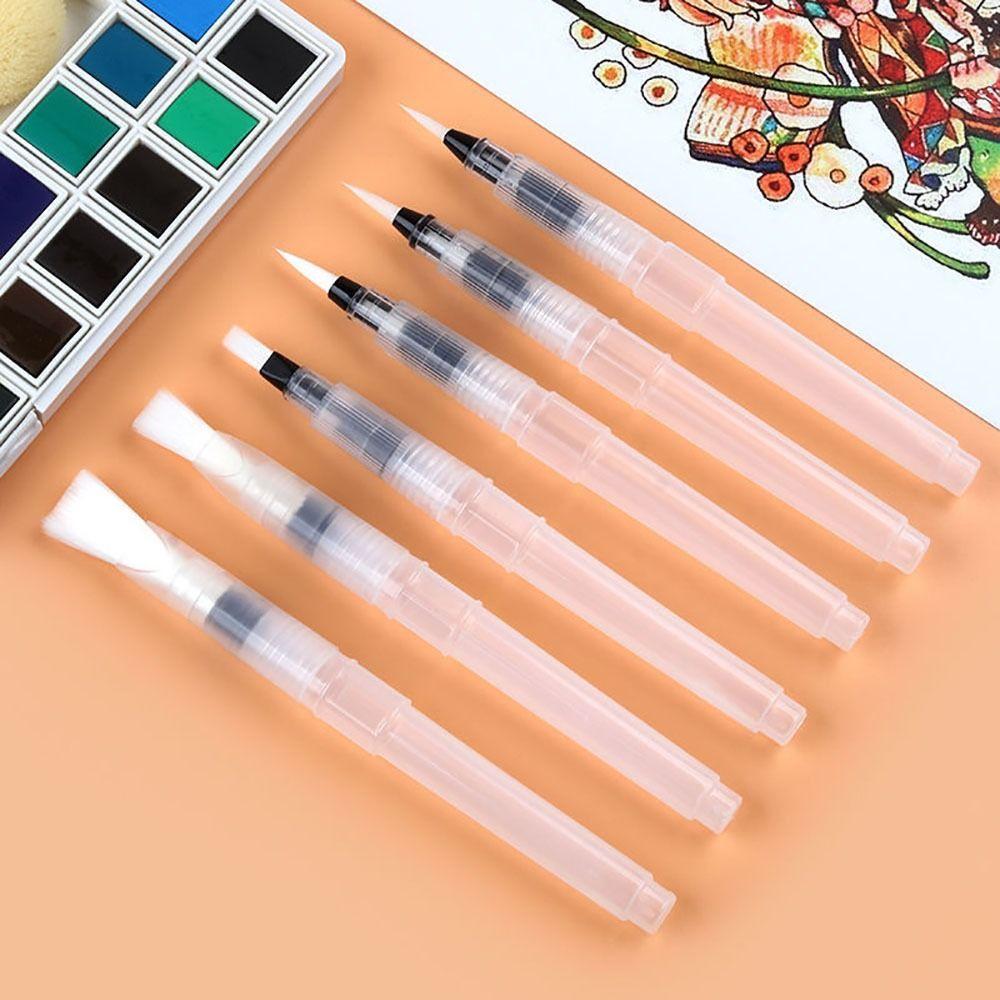 6Pcs Professional Nylon Tip Watercolor Brush Transparent Visibility Art Pen Watercolor Paint Pen Fill Painting Colored Pencil