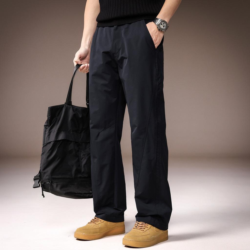 High-end Bamboo Fiber American Retro Men's Casual Pants Spring Solid Color Simple Loose Straight Wide-leg Commuter Trousers