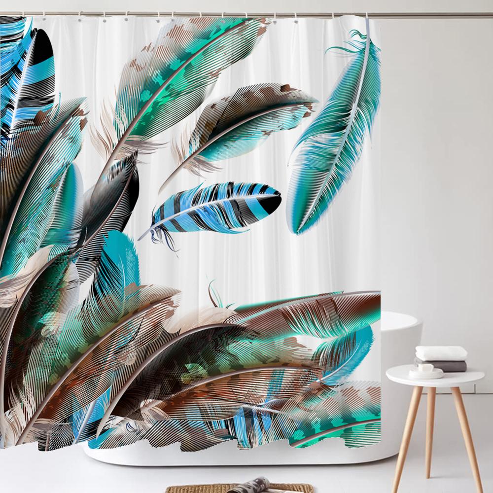 Beautiful Colorful Feather Shower Curtain,Simple And Fashionable Waterproof Home Bathroom Decor Shower Curtain 180X200Cm
