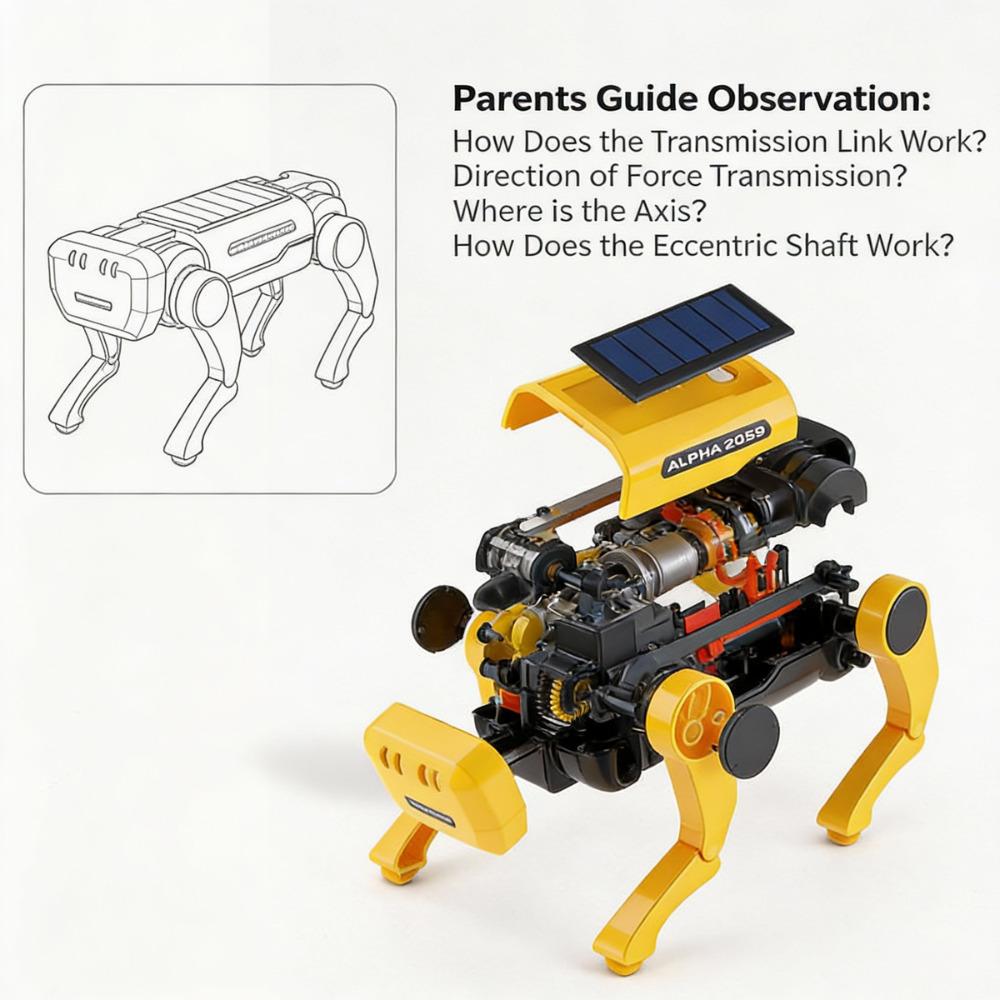 Solar Electric Mechanical Dog STEM DIY Educational Robot Toy Dual Power Mode