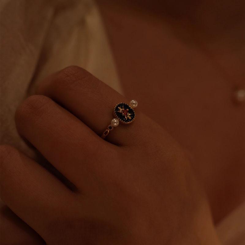 Elegant Vintage French Inspired Pearl Open Adjustable Ring For Women Fashion Accessories