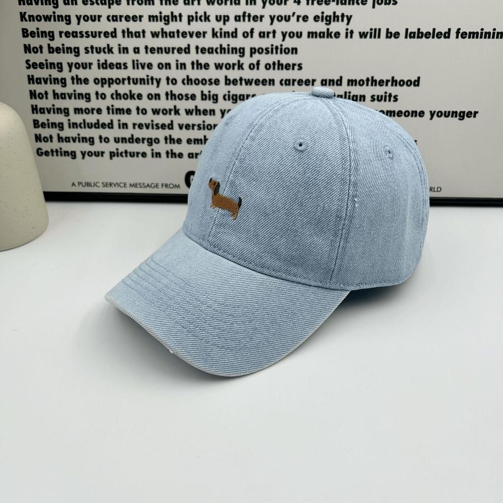 Spring New Cute Puppy Embroidered Baseball Cap Children Big Head Circumference Show Face Small Denim Cap Fashionable and Versatile